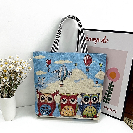 Cartoon Owl Pattern Canvas Women's Tote Bags PW-WG2D758-05-1