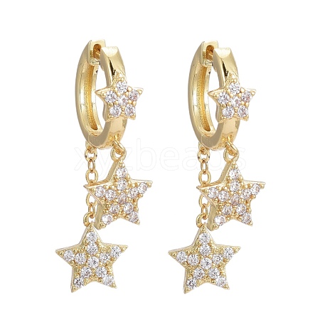 Brass Micro Pave Clear Cubic Zirconia Huggie Hoop Earrings EJEW-K083-43G-1