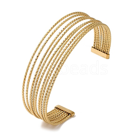 Titanium Steel Hollow Striped Open Cuff Bangles for Women BJEW-G719-07G-1