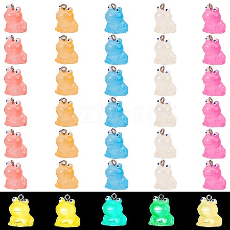 35Pcs 7 Colors Transparent Resin Pendants Colorful Fluorescent Little Frog Pendant Creative Jewelry Accessories JX855A-1