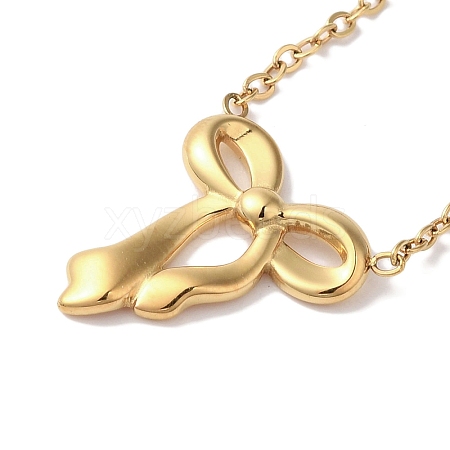 Ion Plating(IP) 304 Stainless Steel Cable Chain Bowknot Pendant Necklaces NJEW-Z041-03G-02-1