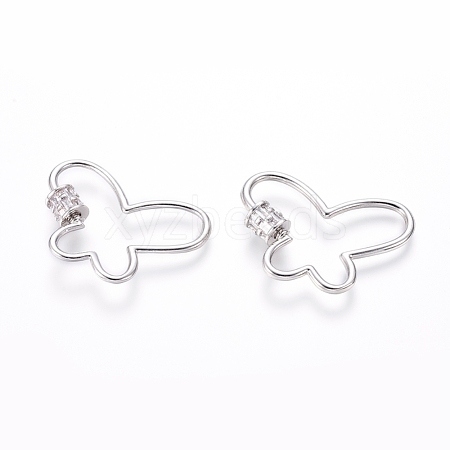 Brass Micro Pave Cubic Zirconia Screw Carabiner Lock Charms ZIRC-I031-03P-1
