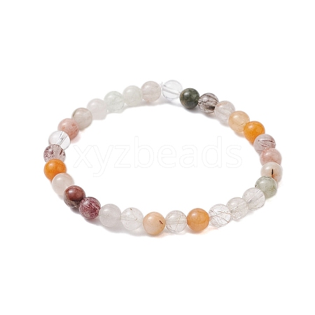 6.5mm Round Natural Rutilated Quartz Beaded Stretch Bracelets for Women Men BJEW-JB10490-1