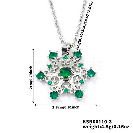 Elegant Brass Cubic Zirconia Snowflake Pendant Necklaces EH2913-3-1