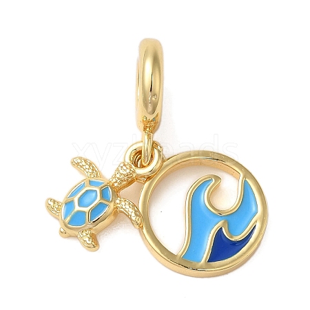 Rack Plating Brass Deep Sky Blue Enamel European Dangle Charms KK-P279-35G-1