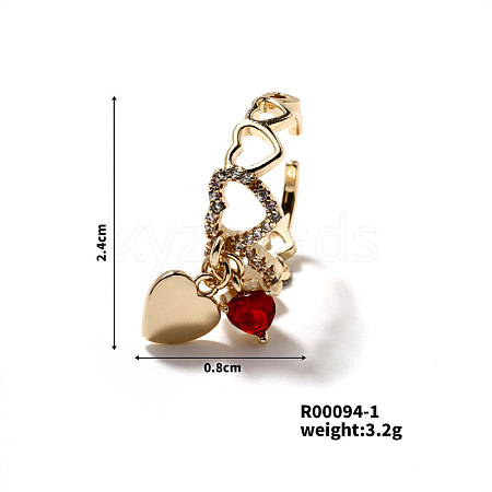 Elegant Heart Brass Micro Pave Cubic Zirconia Open Cuff Ring for Women MT9087-1-1