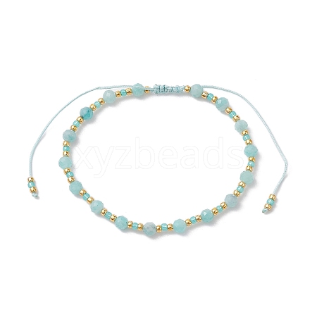 Adjustable Natural Amazonite & Glass Braided Bead Bracelet BJEW-JB10137-07-1