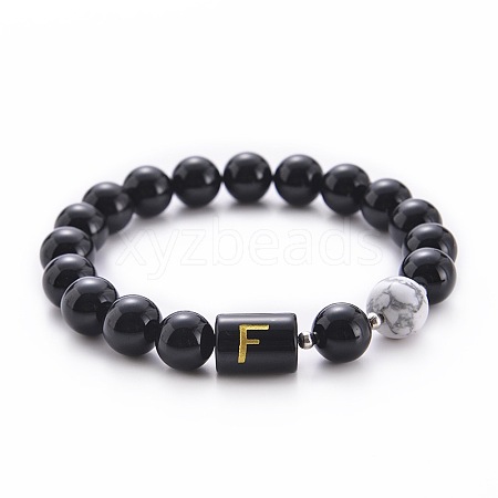 10MM Natural Black Onyx(Dyed & Heated) and Howlite Beaded Stretch Bracelets RH2290-6-1