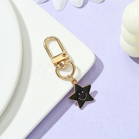 Star with Smiling Face Alloy Enamel Pendant Decorations HJEW-YW00010-06-1