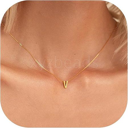 304 Stainless Steel Initial Pendant with Brass Box Chain Necklaces for Women FS-WG8229D-22-1