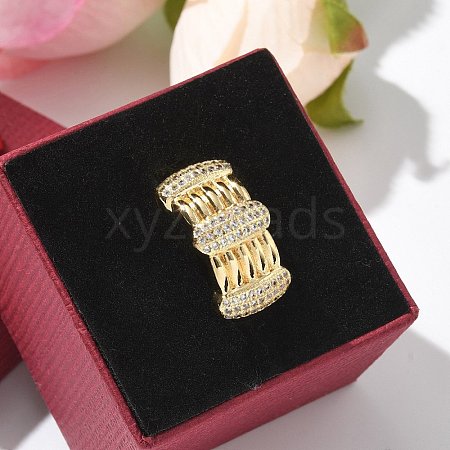 Brass Micro Pave Clear Cubic Zirconia Cuff Finger Rings for Women RJEW-B112-05G-1