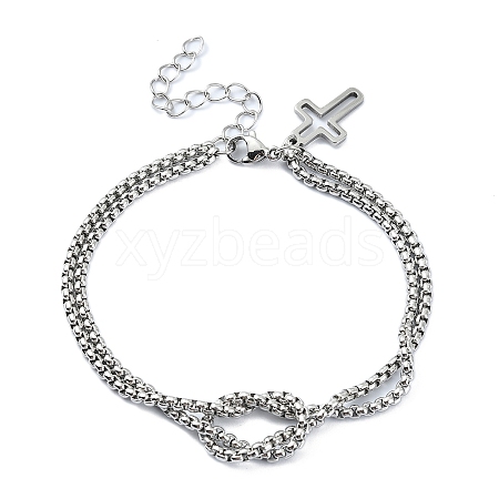 Tarnish Resistant 304 Stainless Steel Hollow Cross Charm Bracelet with Double Layer Box Chains BJEW-A002-01P-1