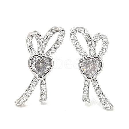 Rack Plating Brass Micro Pave Clear Cubic Zirconia Stud Earrings for Women EJEW-M260-18P-1