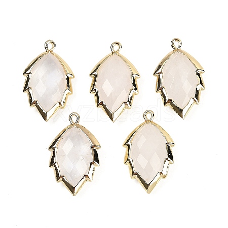 Natural Quartz Crystal Faceted Leaf Pendants G-I375-04G-10-1