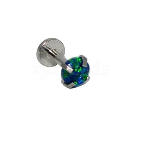 304 Stainless Steel Green Synthetic Opal Threadless Labrets For Women Men WGF4990-82-1