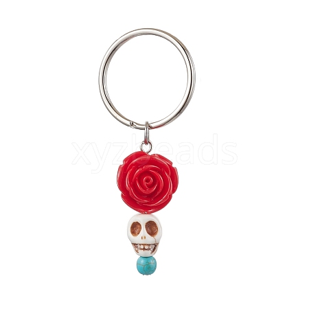 Flower Resin & Synthetic Turquoise Keychain KEYC-JKC00823-1