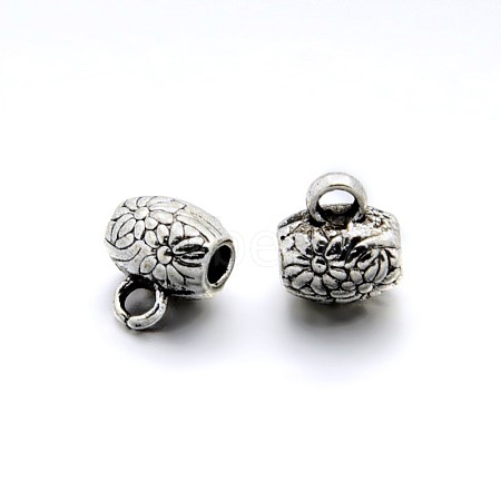 Tibetan Style Alloy Barrel Carved Flower Bail Beads Tube Bails X-TIBEB-O004-48-1