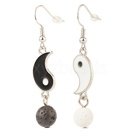 Alloy Enamel Yin Yang Matching Asymmetrical Earrings X-EJEW-JE04894-01-1