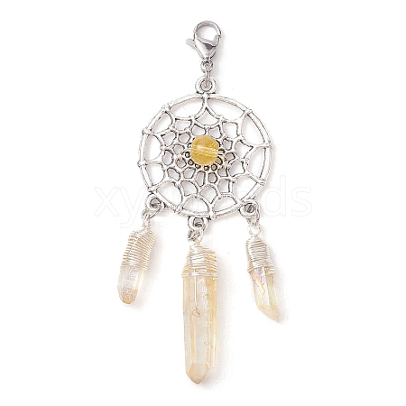 Alloy Woven Net/Web with Natural Yellow Quartz Pendants Decorations HJEW-TA00194-01-1