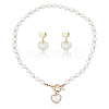 ANATTASOUL ABS Plastic Pearl Heart Pendant Necklace with Beaded Chains & Dangle Stud Earrings SJEW-AN0001-18-1