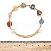 Round Mixed Gemstone Braided Bangle with Natural Pearl BJEW-JB08000-3