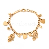 201 Stainless Steel Heart & Hamsa Hand Charm Bracelet with Curb Chain for Women STAS-P304-29G-1