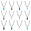 FIBLOOM 12Pcs 12 Styles Double Terminated Pointed Bullet Natural & Synthetic Mixed Gemstone Pendant Necklaces with Wax Cords NJEW-FI0001-44-8