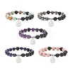 Natural & Synthetic Mixed Gemstone & Lava Rock Beaded Stretch Bracelet BJEW-JB09320-1