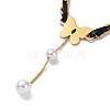 Glass Butterfly with Acrylic Pearl Tassel Pendant Necklace NJEW-C036-04G-3