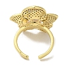 Rack Plating Brass Micro Pave Cubic Zirconia Flower Open Cuff Rings RJEW-P110-03G-3