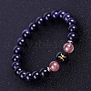 Pisces Round Synthetic Blue Goldstone & Natural Strawberry Quartz Stretch Bracelets for Women Men EA3132-4-1