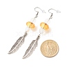 Feather with Round Beads Long Dangle Earrings for Girl Women EJEW-JE04681-04-4