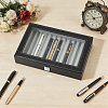 Black PU Leather Pen Organizer Boxes with Clear Glass Visible Window Lid CON-WH0107-129B-4