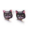 Real 14K Gold Plated Alloy Kitten Stud Earrings EJEW-G148-01G-02-1