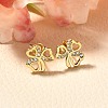 Clover Brass Micro Pave Clear Cubic Zirconia Stud Earrings EJEW-C126-02G-1