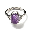 Oval Natural Amethyst Adjustable Rings RJEW-G317-03P-3