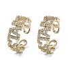 Word Brass with Clear Cubic Zirconia Open Cuff Rings RJEW-G301-03G-1