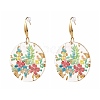 Transparent Epoxy Resin Flat Round with 3D Printed Flower Pattern Dangle Earrings EJEW-JE04580-1