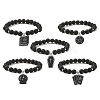 Natural Lava Rock & Black Agate Beaded Stretch Bracelet with Alloy Enamel Charms BJEW-JB09501-1