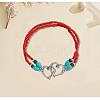 Glass Seed Beads & Alloy Heart Link Anklets WGBE152-11-1