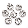 Tibetan Style Flat Round with Cross Alloy Pendants TIBEP-Q054-07AS-RS-1