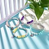 Natural Malaysia Jade(Dyed) & Howlite Round Beads Stretch Bracelet with Leaf Charm for Women BJEW-JB07504-3