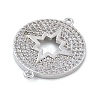 Rack Plating Brass Micro Pave Clear Cubic Zirconia Flat Round with Hollow Star Connector Charms KK-A234-082P-2