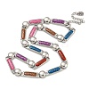 304 Stainless Steel Enamel Rectangle Link Chain Necklaces with Glitter Powder NJEW-S431-04P-01-1