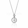 Clear Cubic Zirconia Flat Round with Crown Pendant Necklace JN1027A-1