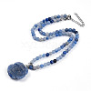 Natural Blue Aventurine(Dyed & Heated) 4.5mm Round Beaded Flower Pendant Necklaces NJEW-T016-04E-3