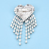 Crystal Rhinestone Heart with Tassel Lapel Pin JEWB-T002-27S-2