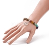 Natural Rudraksha Wood & Mixed Gemstone Stretch Bracelet with Alloy Lotus Charm BJEW-TA00151-3