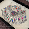 Flat Round Bohemia Alloy Rhinestone Tassel Pendant Necklaces & Stud Earrings Sets for Women WG5309D-01-1