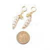 Shell Pearl Beaded Bean with Leaf  Long Dangle Leverback Earrings EJEW-TA00132-4